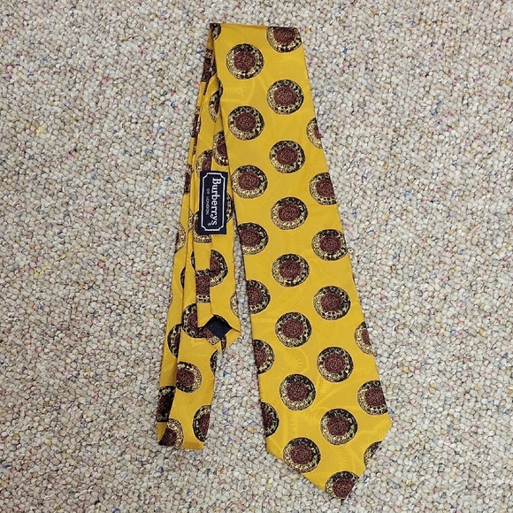Burberry Yellow Patterned Men's 100% Silk Tie - Picture 1 of 6